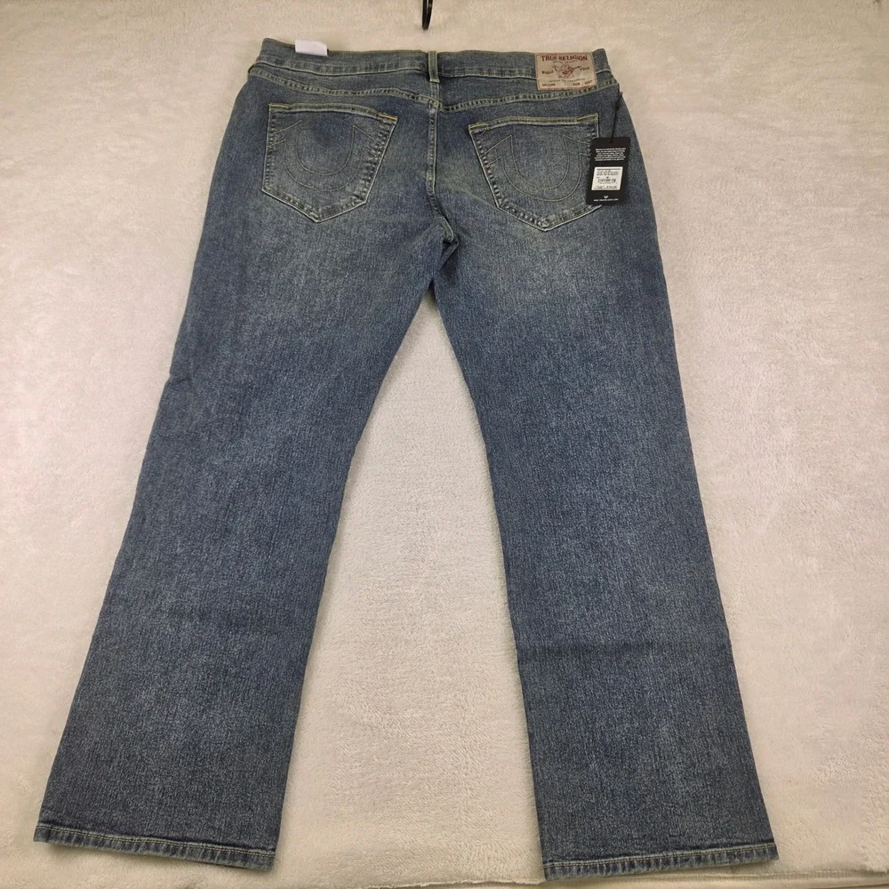 True Religion Ricky Straight Leg Blue Jeans Mens W38 L32 Horseshoe Stitch Denim